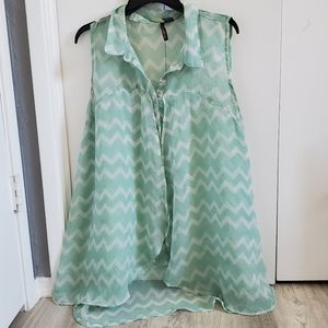 MINT AND WHITE ZIGZAG BLOUSE